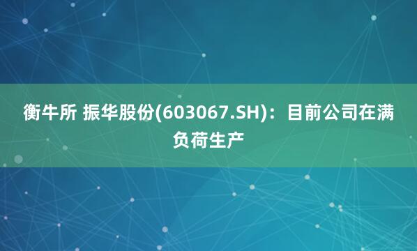 衡牛所 振华股份(603067.SH)：目前公司在满负荷生产